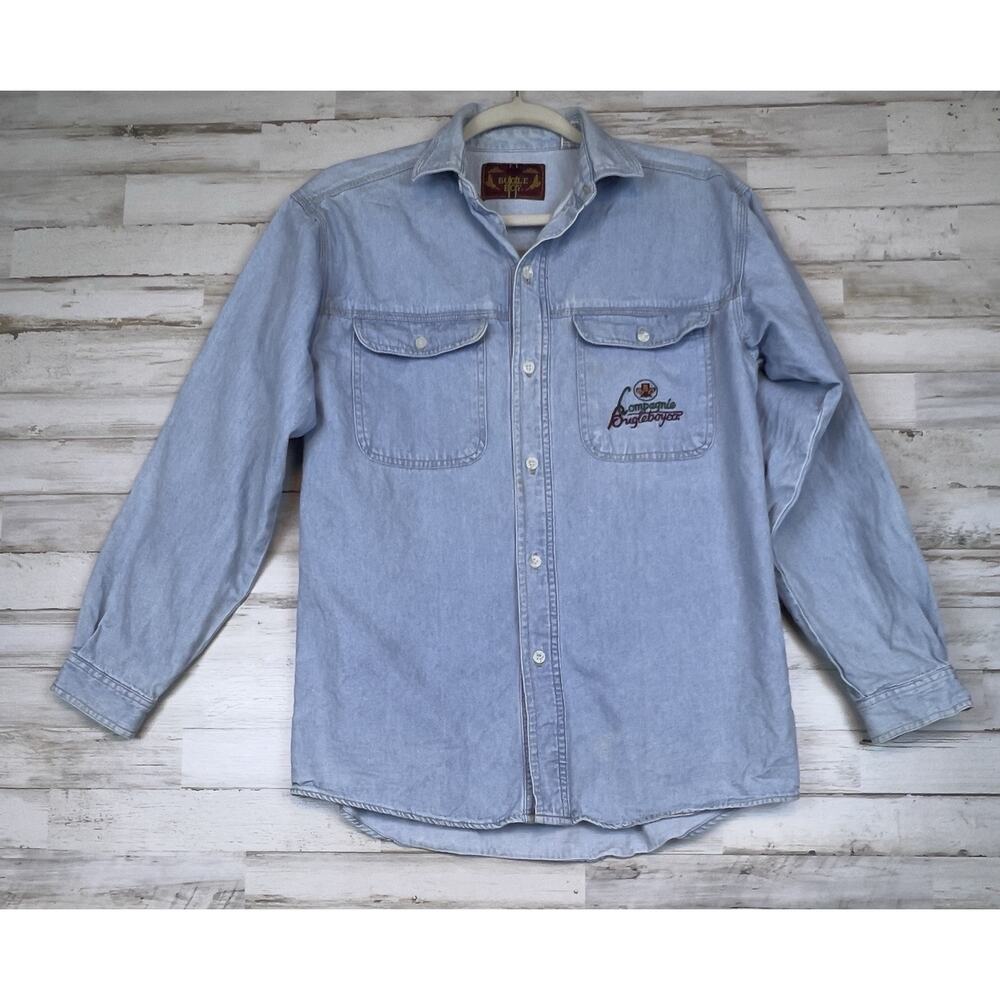 VINTAGE 90s Bugle Boy's Large 16-18 Denim Button Up Shirt Light Blue Y2K Jean